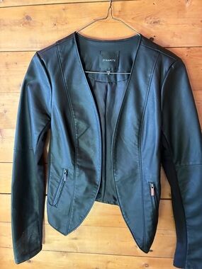 Dynamite Black Faux Leather Open-Front Blazer Jacket